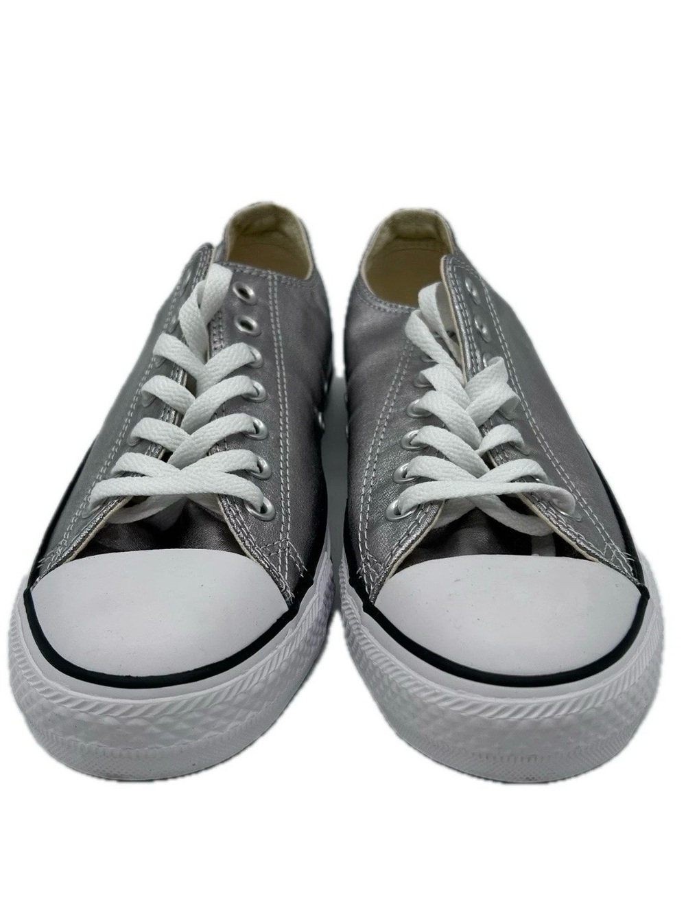 Converse Metallic Silver Low Top Sneakers with Cream Insole - Picture 2 of 11